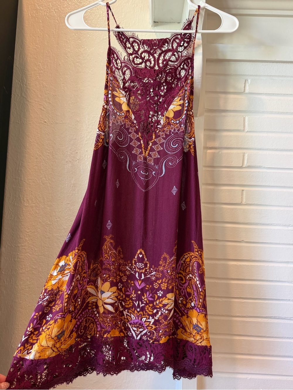 Free People Intimately Boho Lace Halter Slip Dress Burgundy Paisley XS